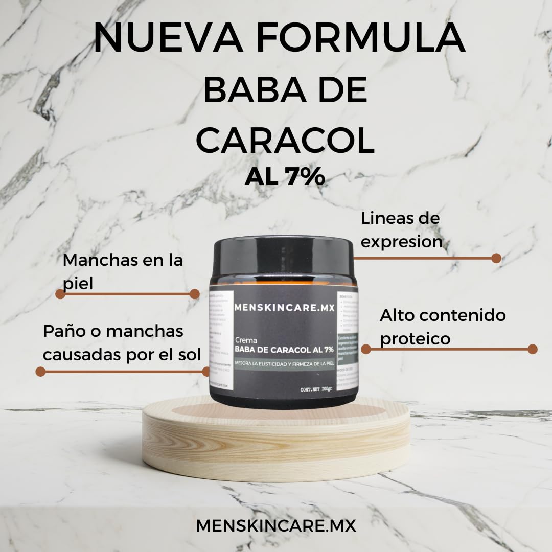 Crema Baba de Caracol 100gr para Hombres: Regeneración, Desvanecimiento de Manchas, Elasticidad y Firmeza con Extracto Proteico 7% - Mejora celular