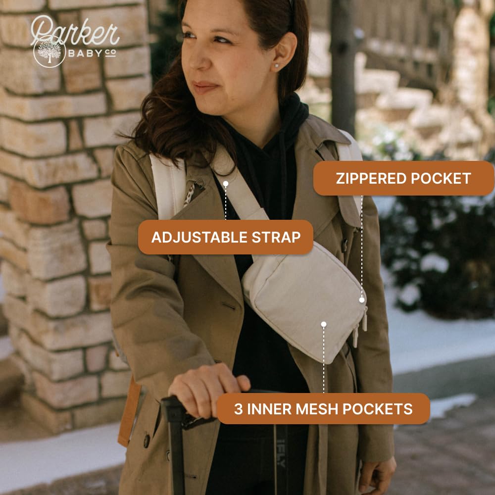 Parker Baby Co. - Riñonera Unisex, Bolsa Cruzada para Mamás, con amplio espacio para pañales | "Birch Belt Bag", Crema