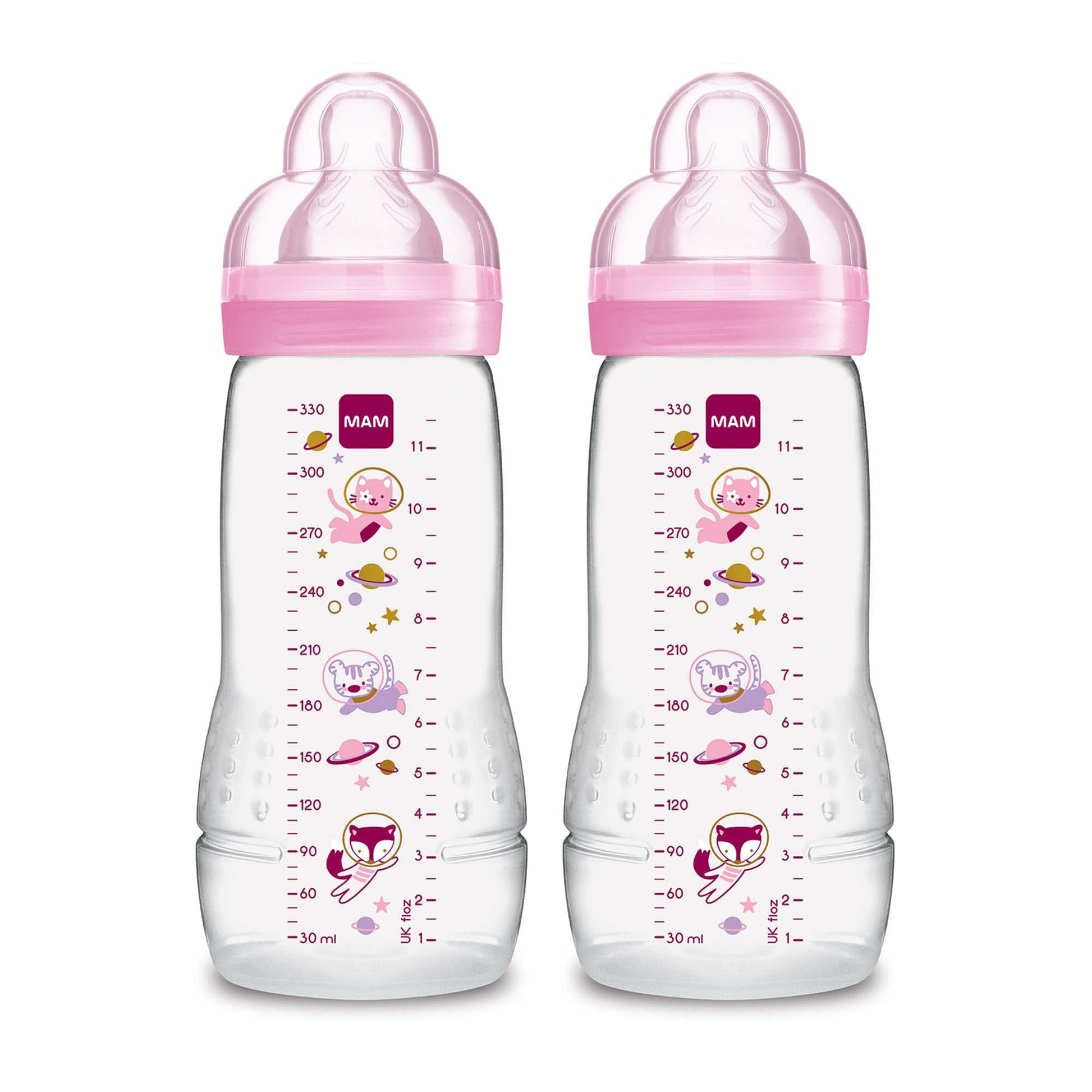 MAM - Botellas para bebés amamantados, botellas para bebés, chica, 11 onzas, 2 unidades