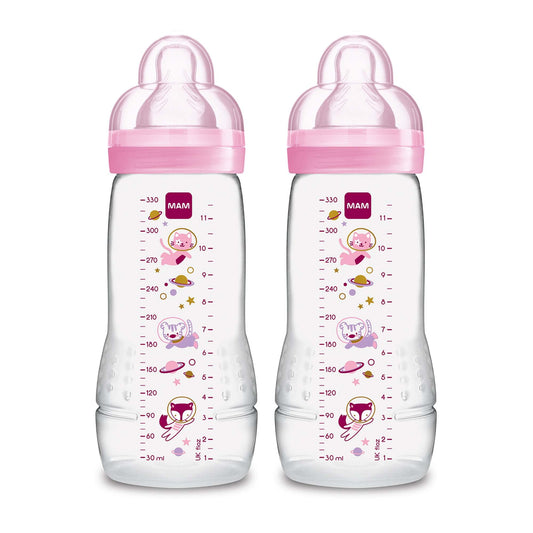 MAM - Botellas para bebés amamantados, botellas para bebés, chica, 11 onzas, 2 unidades