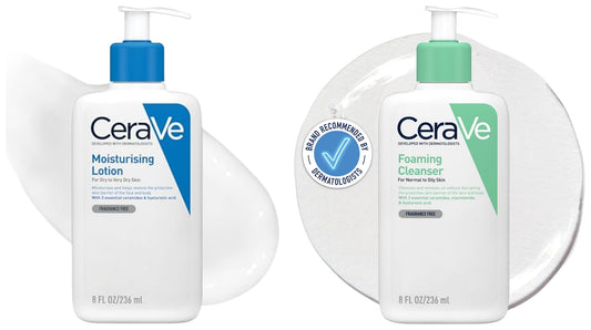 CeraVe Gel Limpiador Espumoso |237ml| Limpiador diario para piel mixta grasa o con acné + Loción Hidratante |237ml| Loción hidratante para rostro y cuerpo para piel seca