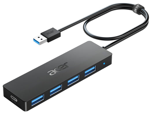 Concentrador USB 4 Puertos acer Negro con Alimentación Tipo C para Portátil y PC