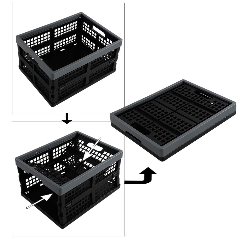 Fiazony Cesta / contenedor de almacenamiento plegable de plástico de 15 L, paquete de 3, negro