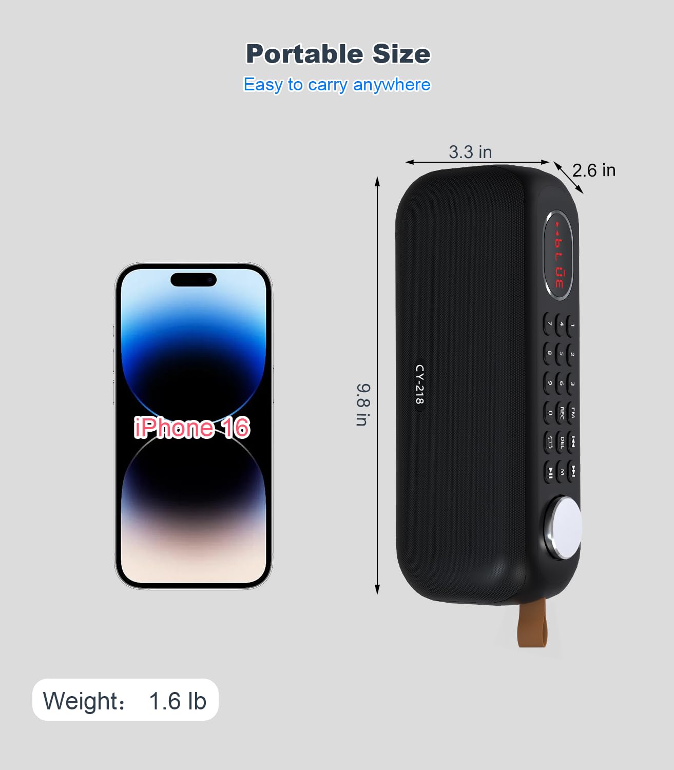 ONGTEED - Altavoz Bluetooth portátil con radio FM digital, compatible con tarjeta USB/SD MP3 Play/AUX/REC, batería recargable integrada de 3000 mAh, altavoz súper sonido y conector para auriculares