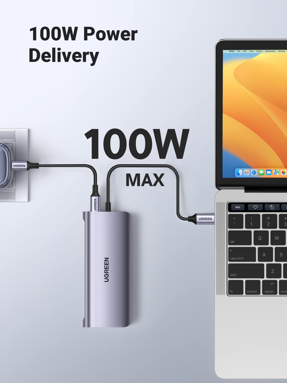 Hub USB C UGREEN Plateado 10 en 1 con HDMI 4K, Ethernet Gigabit, VGA y Carga 100W para Macbook e iPad