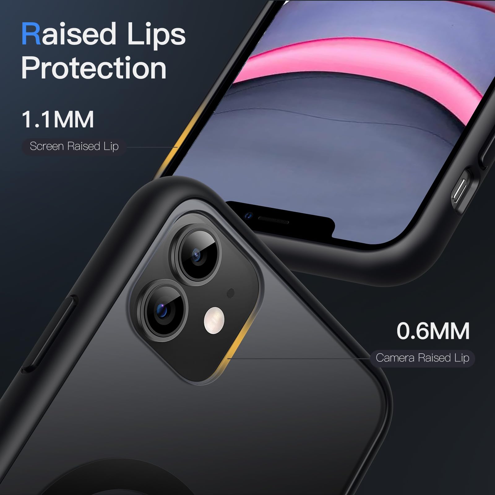 JETech Funda Magnética para iPhone 11 6.1 Pulgadas Compatible con MagSafe, Carcasa Translúcida Mate Trasera Fina Antigolpes (Negro)