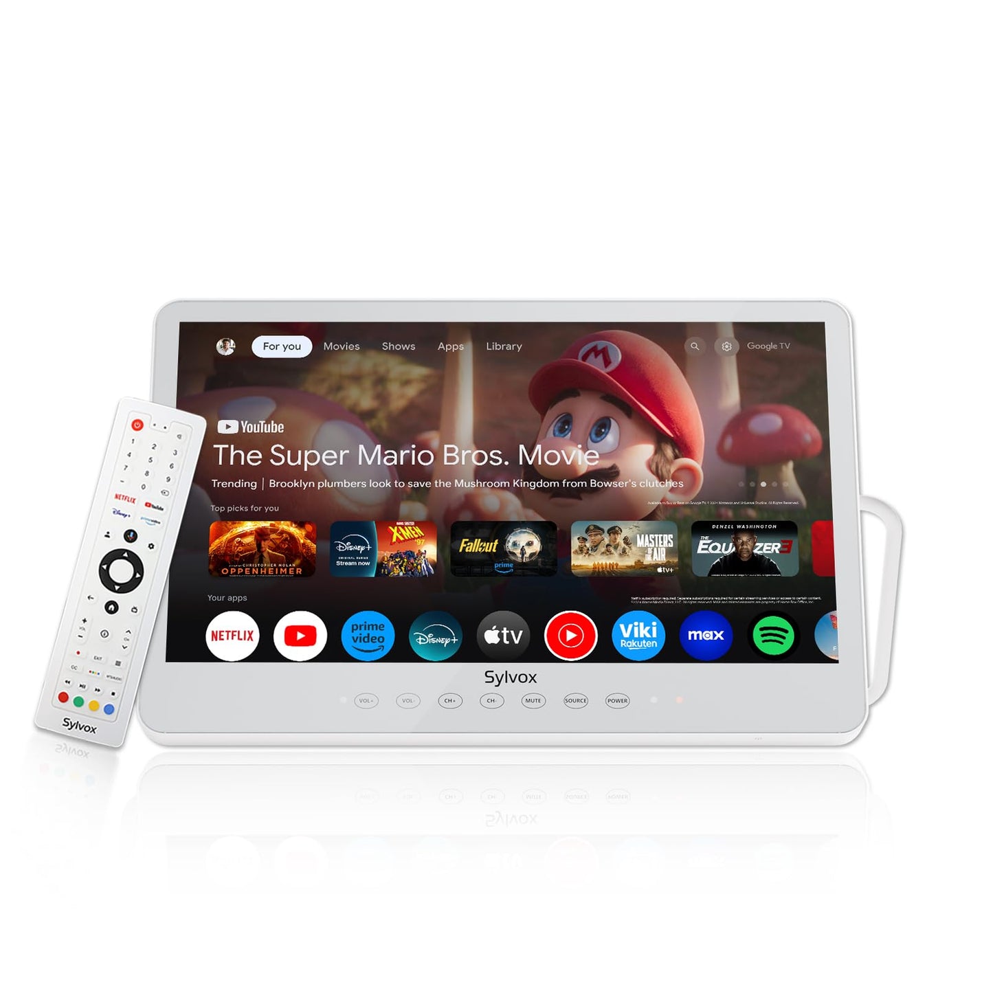 Televisor Portátil SYLVOX 15.6 Pulgadas Negro Resistente al Agua IP66 Smart 1080P Recargable para RV y Más