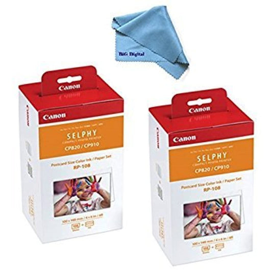 Canon Color Ink/Paper Set, Compatible with SELPHY CP910/CP820/CP1200, RP-108 (Pack of 2)