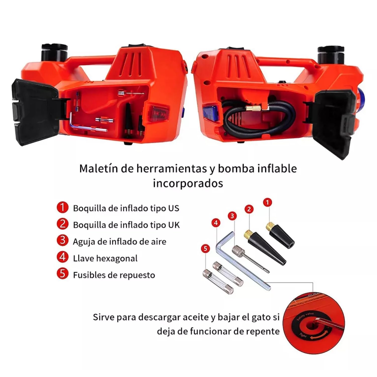 FIXITFAST Kit de Gato eléctrico de 5 toneladas y 12 V para Coche hidráulico con Llave de Impacto y Bomba de inflado de neumáticos y luz LED para neumáticos de Cambio de Camiones SUV, sedán