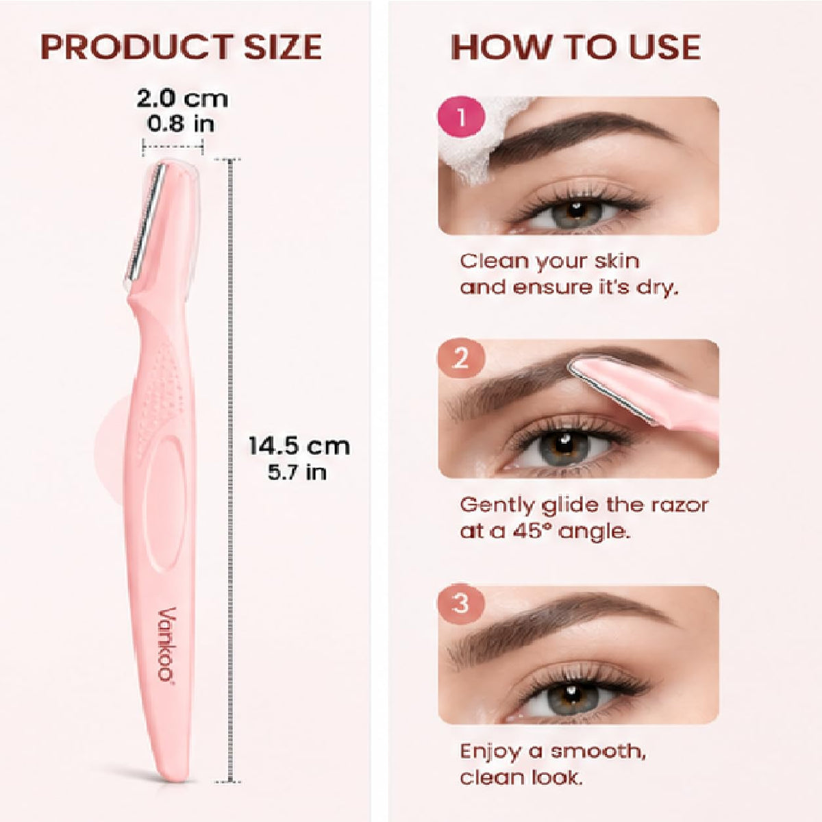 Vankoo Maquinilla de afeitar para cejas y cejas 2 en 1, recargable con luces LED integradas, elimina el vello sin dolor, para una piel impecable y maquillaje