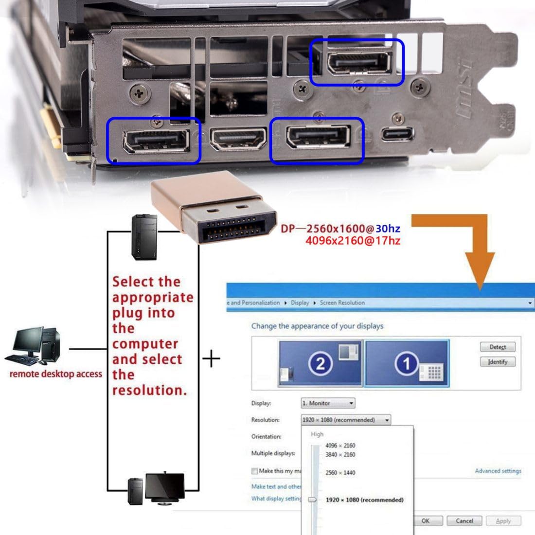 Adaptador Displayport Chenyang Emulador Fantasma sin Cabeza 2560 x 1600 p@60 Hz