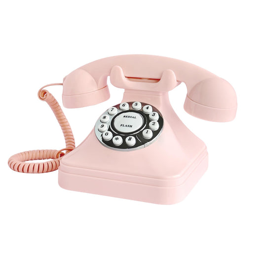 TelPal - Teléfono fijo retro con cable rosa básico, juego de teléfono analógico decorativo color rosa, teléfono senior para el hogar, la oficina/el hotel