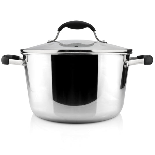 AVACRAFT Horno holandés de acero inoxidable 18/10 con tapa, olla holandesa con tapa, sartén de chef con tapa de vidrio en ollas y sartenes, olla de inducción, olla de stock (5 cuartos de galón)