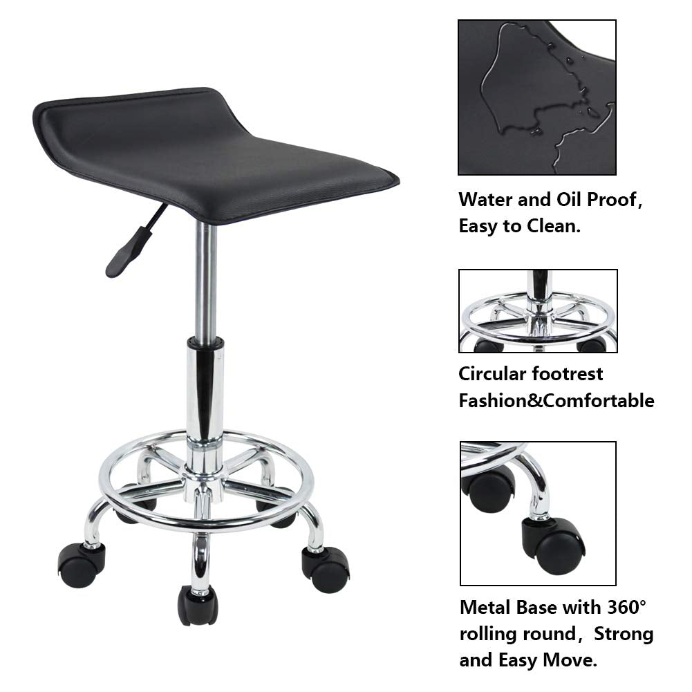 KKTONER Taburete Giratorio en Altura Ajustable para SPA Dibujo Tatuaje Trabajo Oficina de Bancos con Ruedas (Negro)
