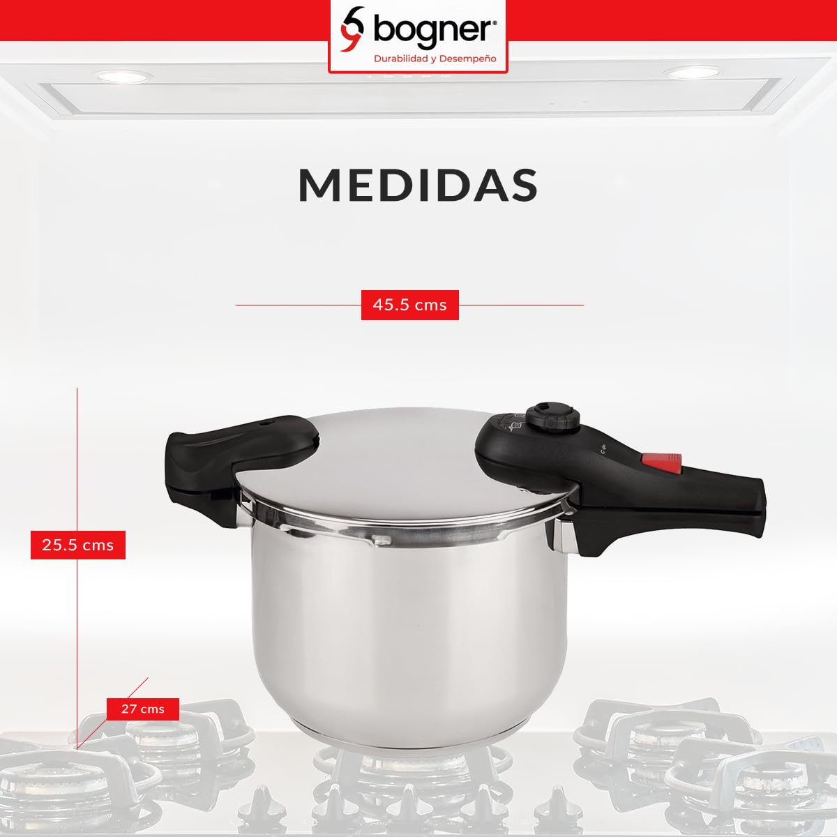BOGNER- Olla de presión de acero inoxidable, capacidad de 8 litros. Cuenta con 4 sistemas de seguridad