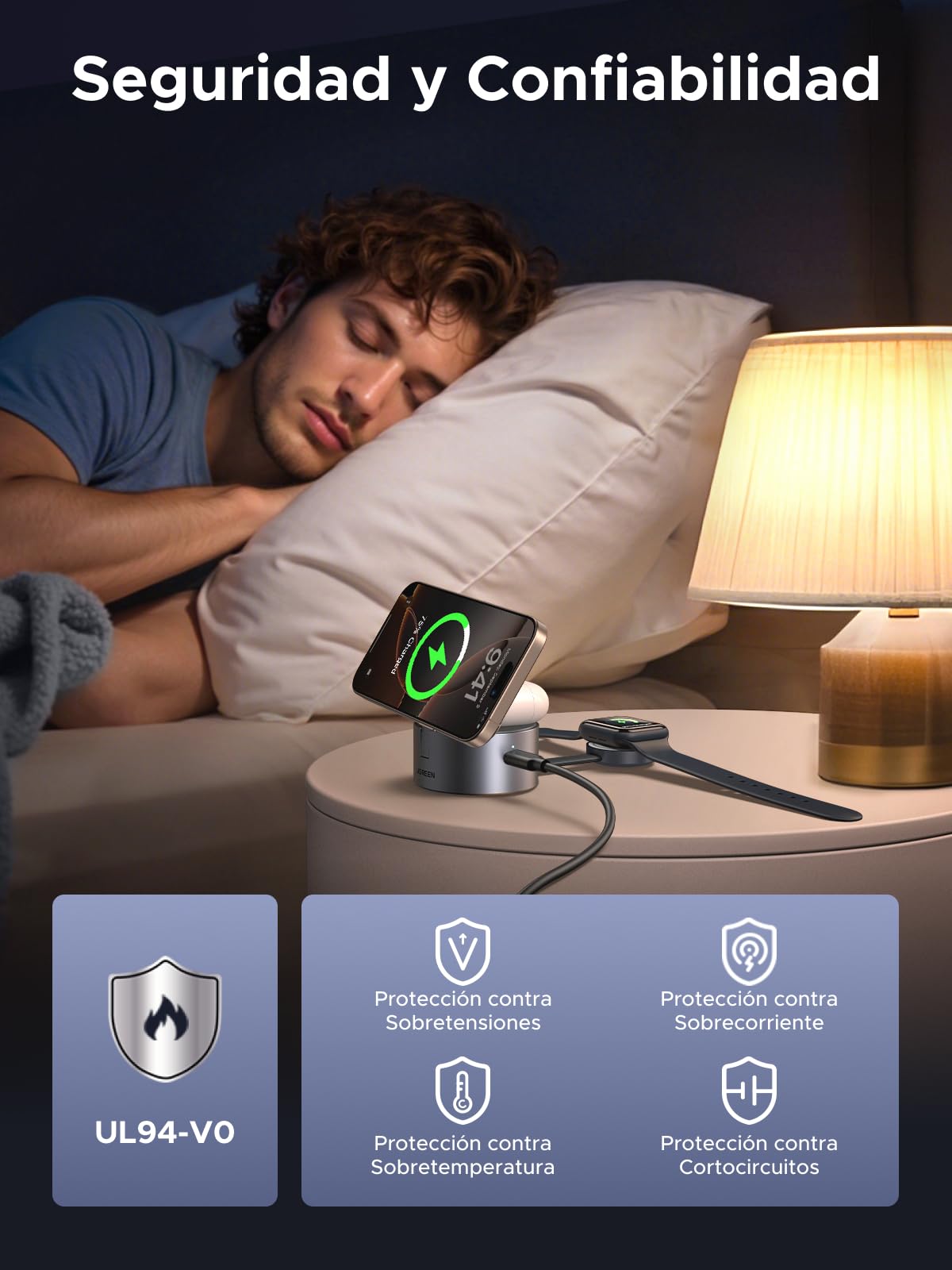 Cargador Inalámbrico Rápido UGREEN MagFlow Negro Plegable para iPhone y AirPods
