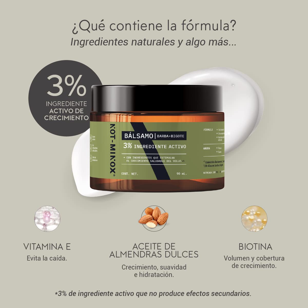 Bálsamo para Crecimiento de Barba y Bigote NOT-MINOX Media o Huecos con Biotina 3% para Hombre