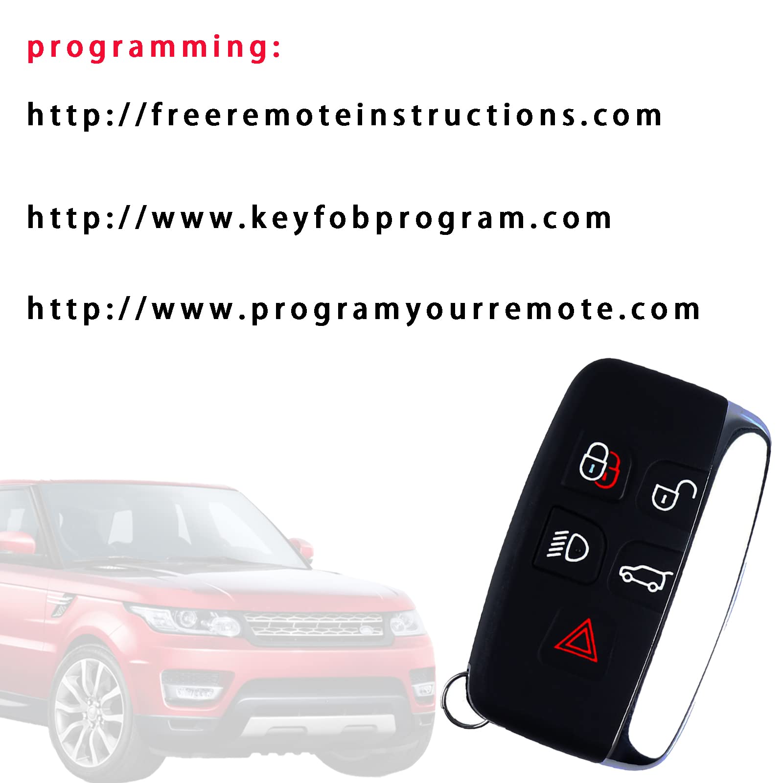 Llavero de repuesto de 5 botones para coche, control remoto de entrada sin llave, compatible con Ranger Rover 2012-2017, Sport, Evoque/Land Rover LR2/LR4 (KOBJTF10A), paquete de 1