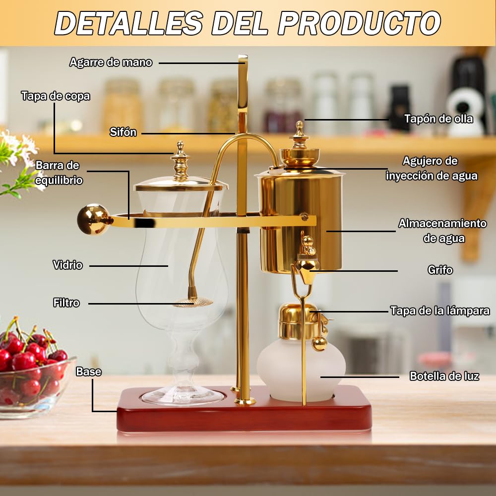 Gopnaty Sifón de Lujo para Café y té Belga, Sifón de Equilibrio Familiar Belga, Cafetera de Sifón con Manual de Lujo, Cafetera de Sifón Belga, Juego de Cafetera de Sifón Belga