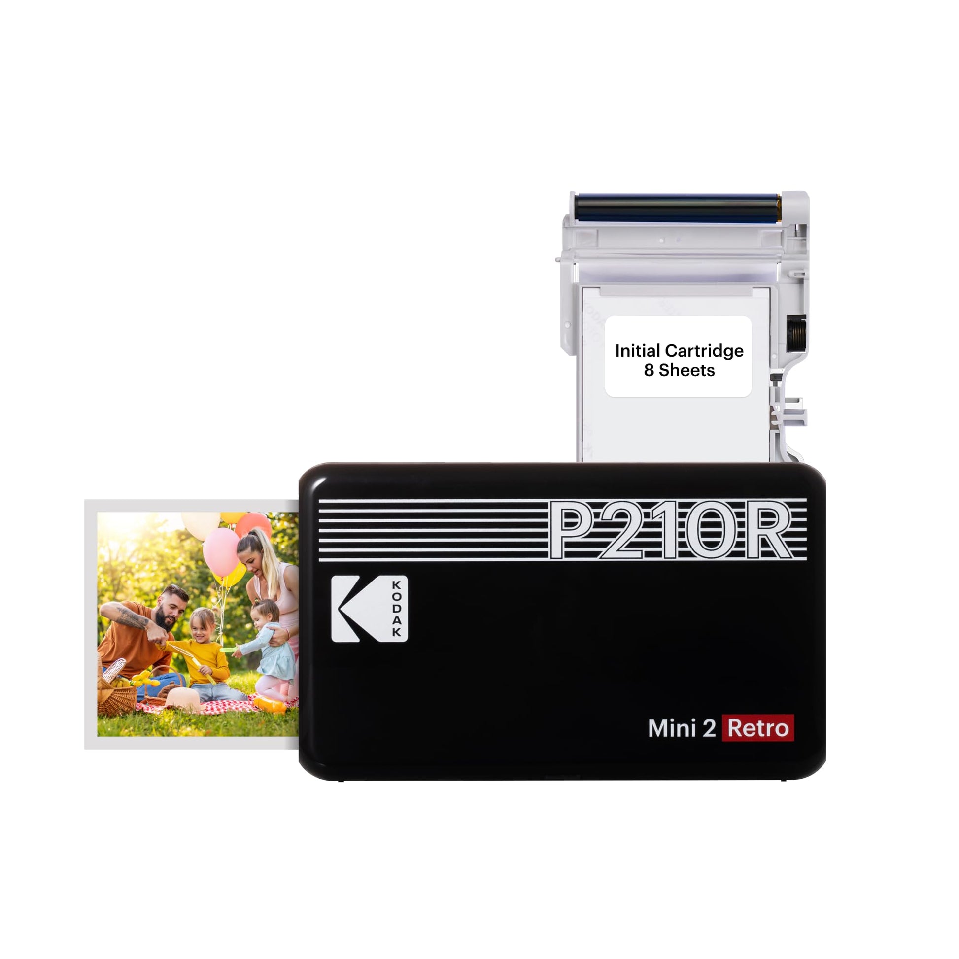 KODAK Mini 2 Retro 4PASS Impresora de Fotos Portátil (5,3x8,6cm) + 8 Hojas, Negro
