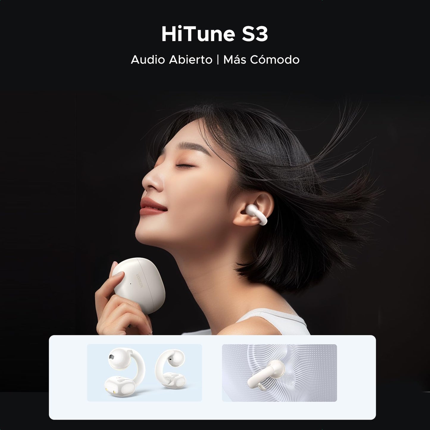 Audífonos Inalámbricos UGREEN Bluetooth 5.4 Abiertos, Diafragmas 12mm con ENC y Carga Rápida para 30 Horas de Reproducción