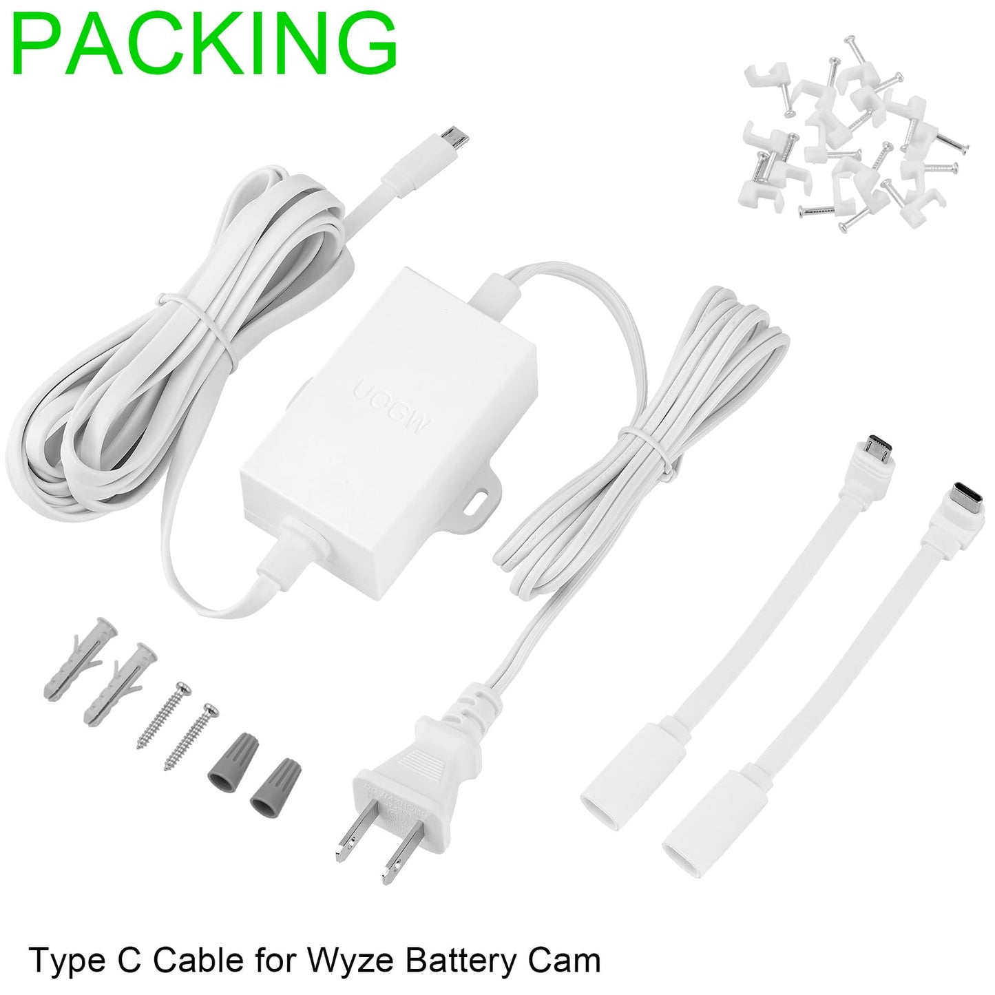 Uogw - Adaptador de corriente para exteriores compatible con Wyze Cam V4/V3/V3 Pro/OG, Wyze Cam Pan V3/V2, cable de extensión micro USB de 90°, reemplaza el enchufe WYZE, cable de alimentación plano