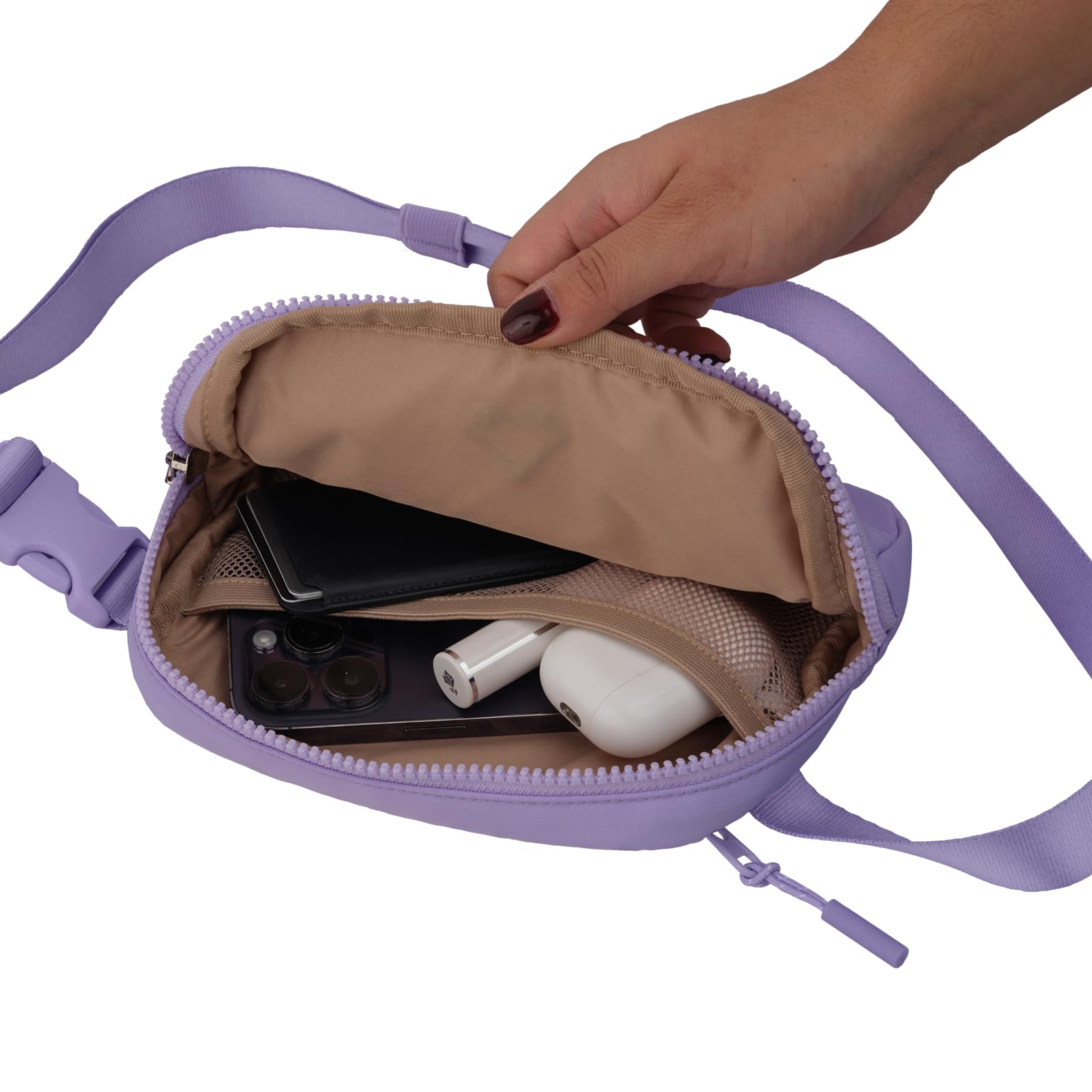 LuckyLy Cangurera para Mujer Deportiva y de Viaje, Bolsa Crossbody y Bandolera tipo Riñonera, Ligera, Repelente al Agua y con Múltiples Compartimentos, Regalos para Mujer y Mamá – Modelo Mina, Lila