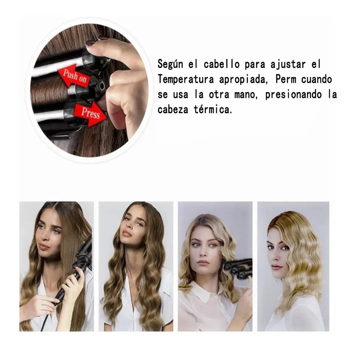 Rizador de Pelo, Ondas Cerámica con Temperatura Ajustable, Triple Tubo Rizador de Cabello de 25mm, se Calienta Rápidamente para Mujer Cabello Largo/Corto y Viajero Regalo-Negro