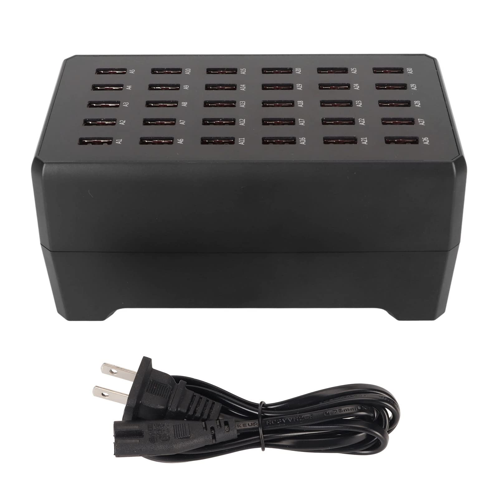 GLOGLOW Cargador USB Multipuerto, Salida de 1A a 2.4A Estación de Carga USB de 30 Puertos Reconocimiento de Carga Inteligente Ventilador Silencioso para Reuniones Familiares (Enchufe de