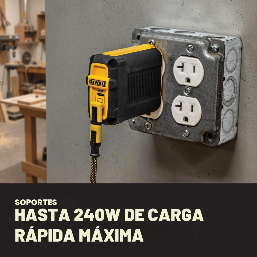 Adaptador USB-C DEWALT 90 Grados Resistente para Obras