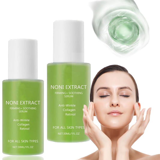 Suero facial reparador con extracto de fruta de Noni, antiarrugas y reafirmante. Tratamiento facial con extracto de Noni para una piel suave y revitalizada. Set de 2 frascos de 30ml. ¡Ideal para el cuidado de tu piel!