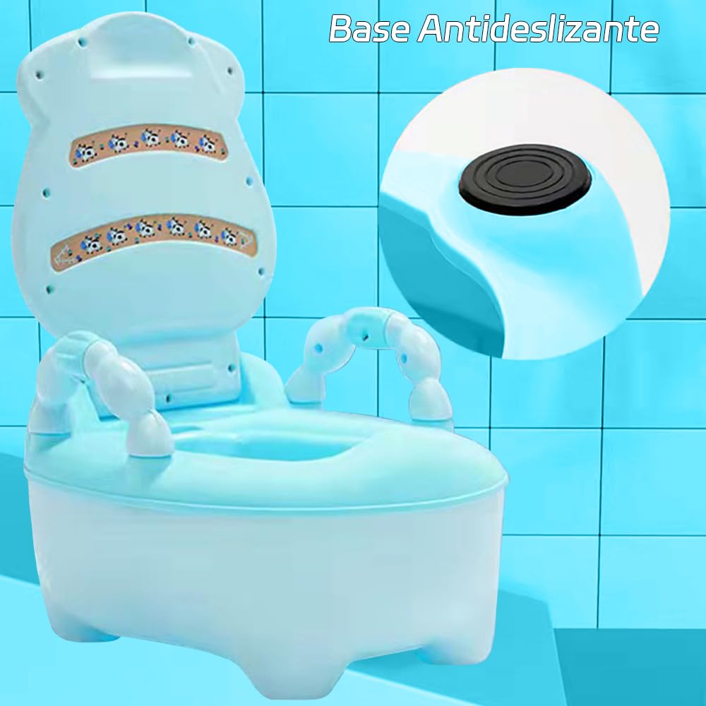 Fishlead Baño de Entrenamiento para Bebe, Asiento Entrenador para Baño Niño, Bacinica de Vaquita para Etapa de Desarrollo Infantil, Escusado con Asiento Acolchonado y Tapa, 1 Count (Azul)