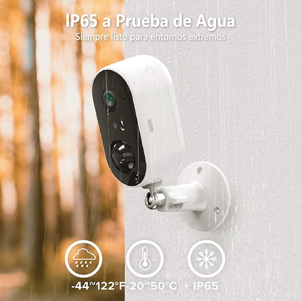 Cámara de Seguridad EASYTAO 2MP WiFi Recargable para Exteriores IP65 con Visión Nocturna Compatible con Alexa