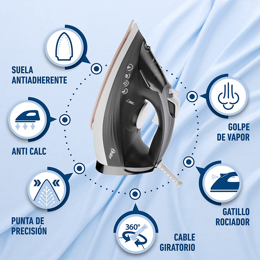 Plancha de Vapor Oster Blanco Negro Suela Grande de Cerámica 35% más Vapor