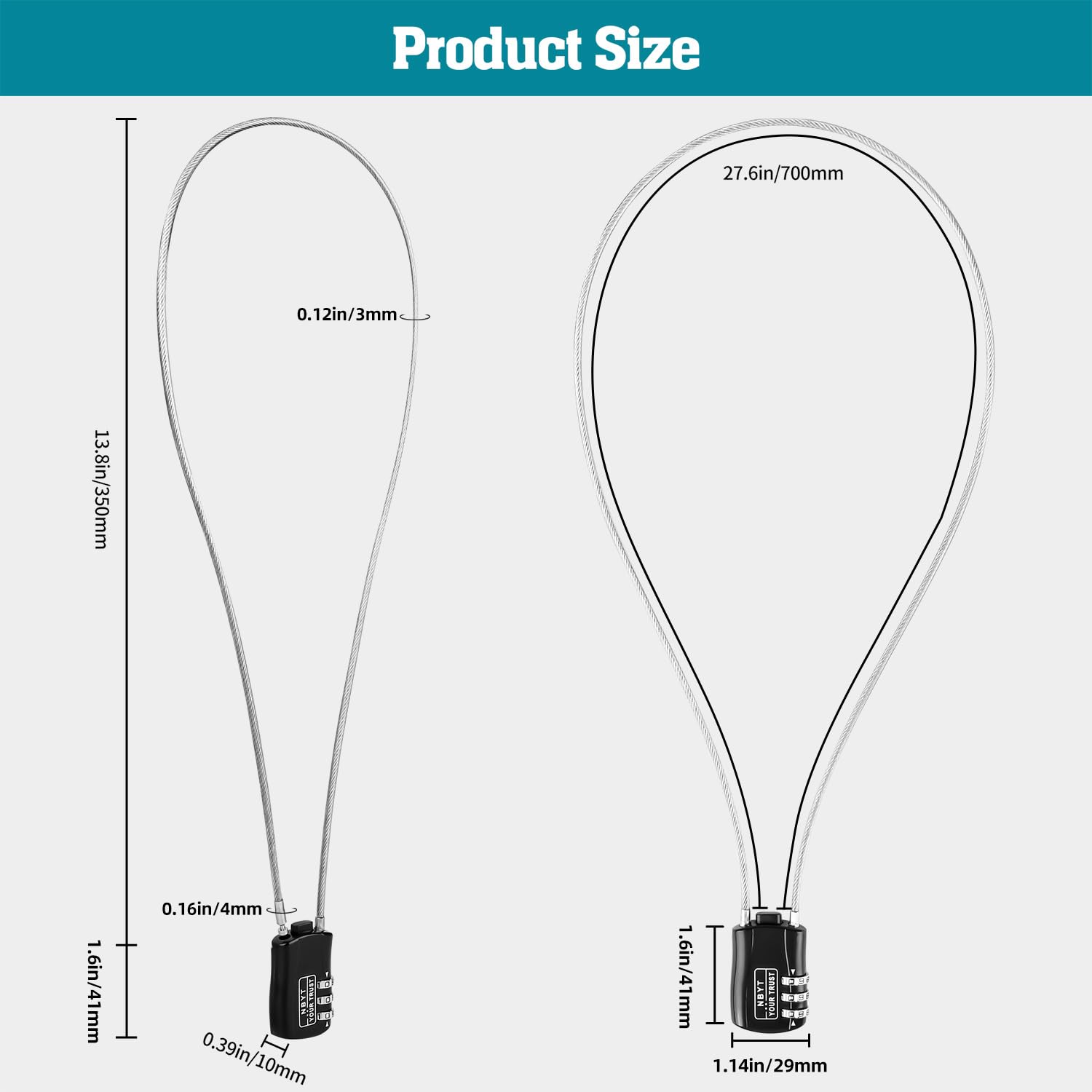Lawnize - Candado de cable de alambre con código reiniciable, aleación de zinc, casco, equipaje y candado de snowboard