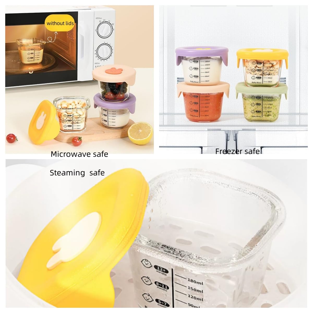 Ivymei Mini recipientes de vidrio con tapas, pequeños tarros de vidrio transparentes para almacenamiento de alimentos con escala para porción de alimentos, salsa para inmersión, aperitivos, yogur