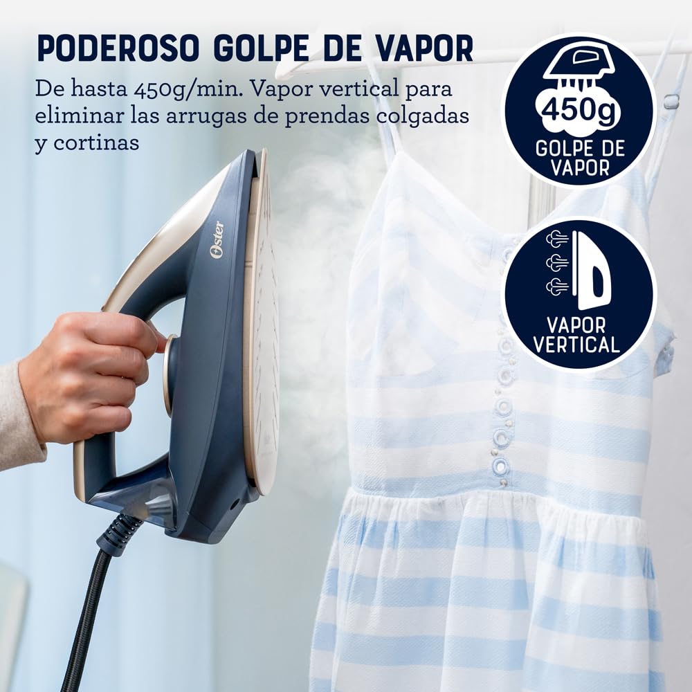 Plancha 2 en 1 con Central de Vapor Oster® con Suela de Cerámica con Partículas de Diamante, Potente y Antiadherente
