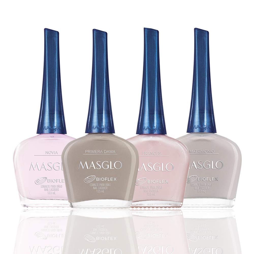 MASGLO Tradicional - Juego de 4 esmaltes de uñas fórmula última intervensión de 13, hasta 7 días de uso, alta cobertura y acabado brillante - (0.5 onzas cada uno)