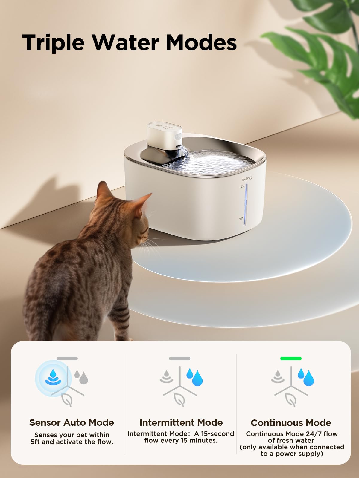Fuente de Agua Inalámbrica Feelneedy Blanco Sensor de Movimiento Ultra Silenciosa para Mascotas 4L para Gatos y Perros