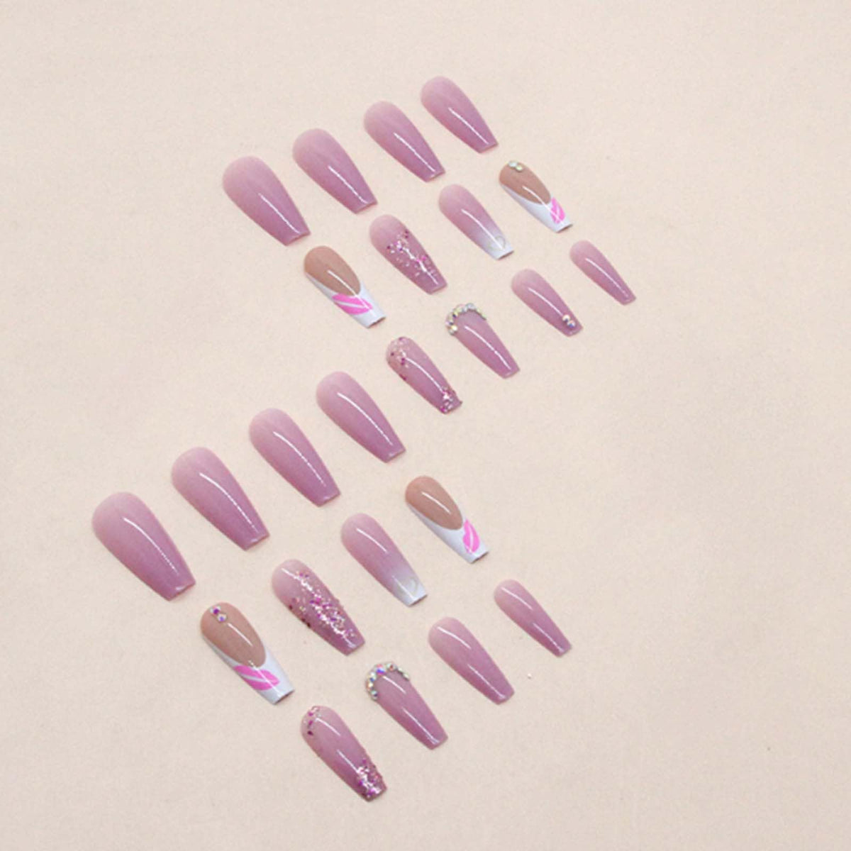 Gifiky Uñas Postizas de Ataúd Largo, Prensa Francesa Sobre Uñas Degradadas, Consejos de Acrílico, Uñas Postizas de Remolino Lindo para Mujeres y Niñas, 24 Piezas