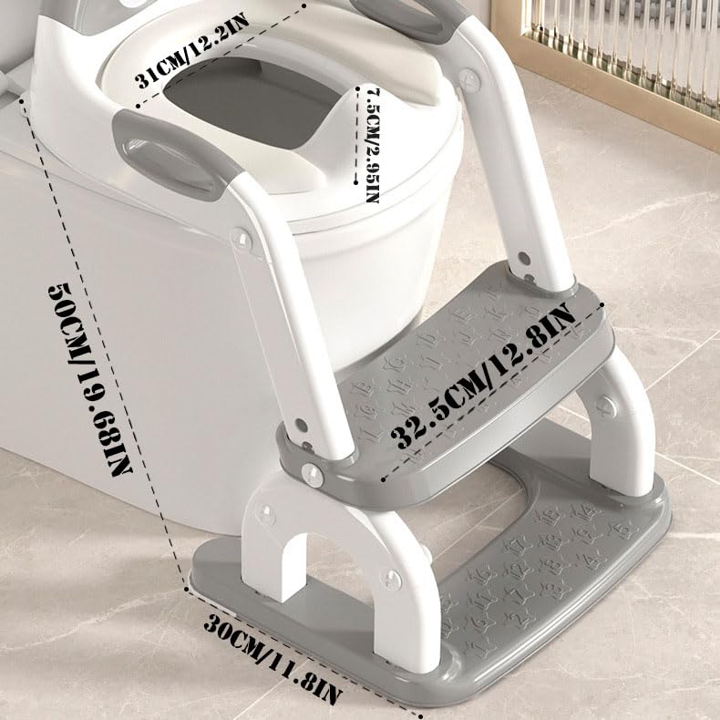 Asiento para orinal 2 en 1 para niños pequeños, con taburete plegable y escalera ajustable para niños y niñas, con protector contra salpicaduras (gris)