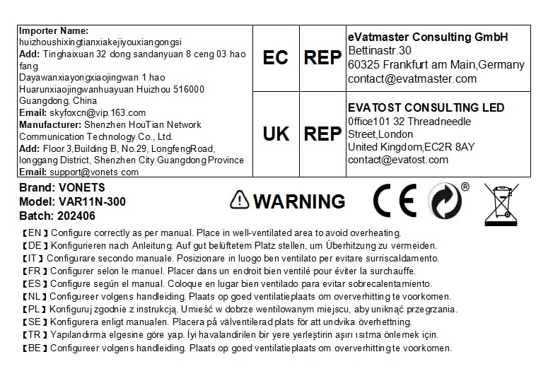 Enrutador WiFi VAR11N-300 Portátil Hotspot Repetidor de Viaje