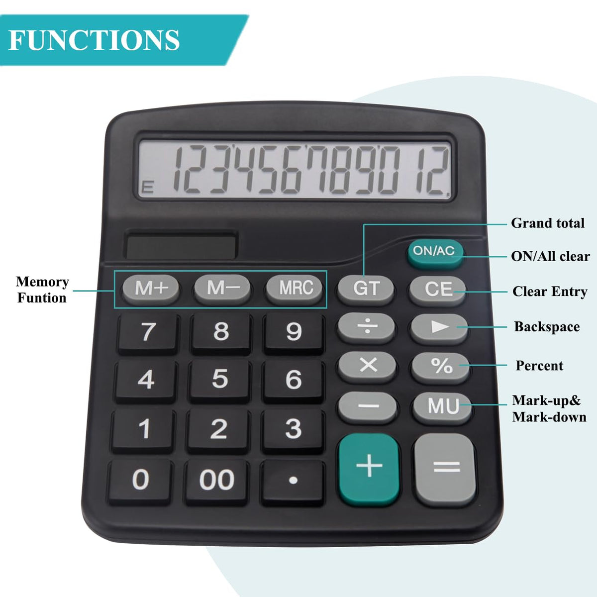 Calculadora Básica de Oficina para Computadora con Pantalla Grande de 12 Dígitos y Energía Solar Dual