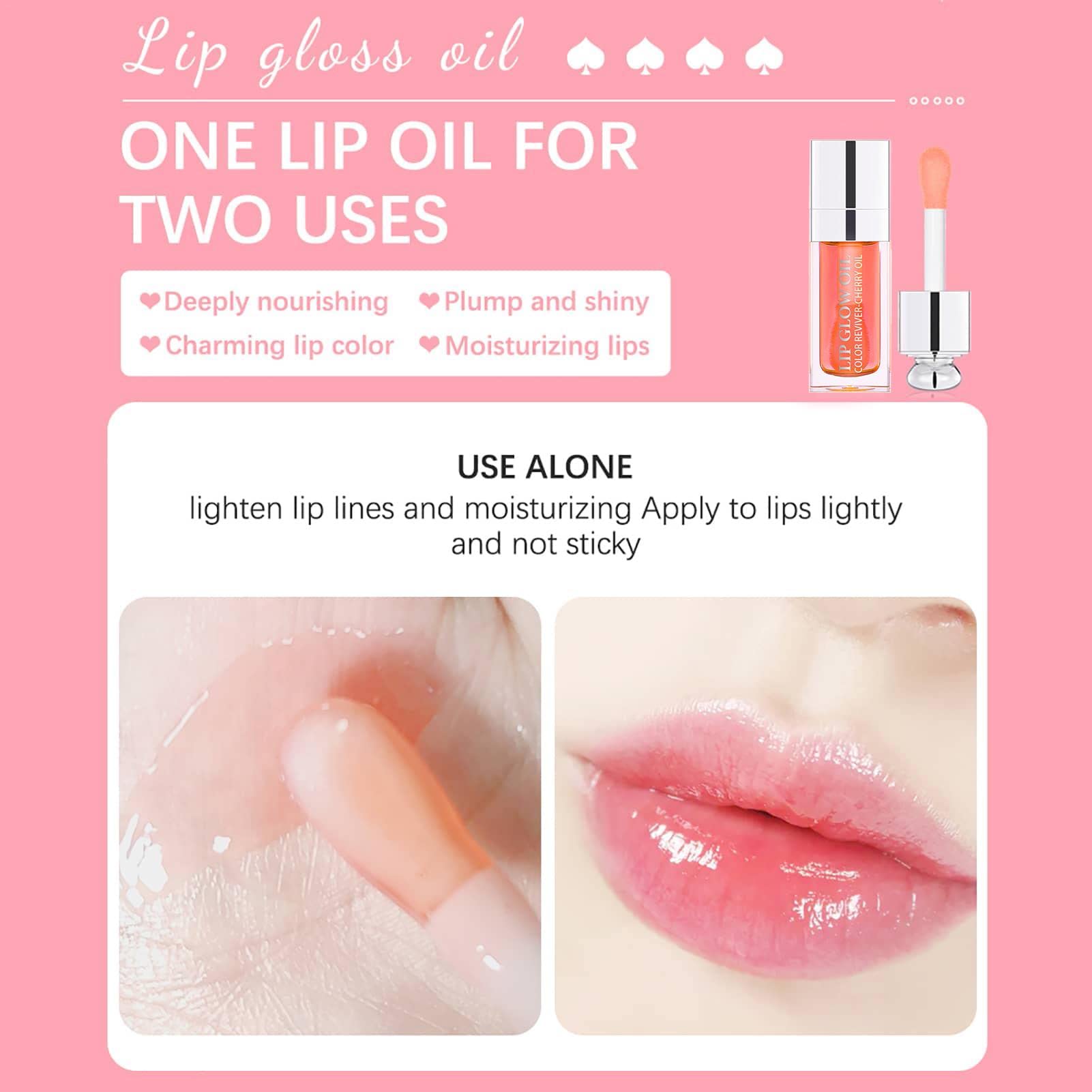 Littryee Cherry Lip Oil - Alivia Los Labios Agrietados Y Mejora El Brillo | Brillo De Labios Hidratante De Larga Duración, Lápiz Labial Líquido De Color Transparente Teñido con Aceite Natural