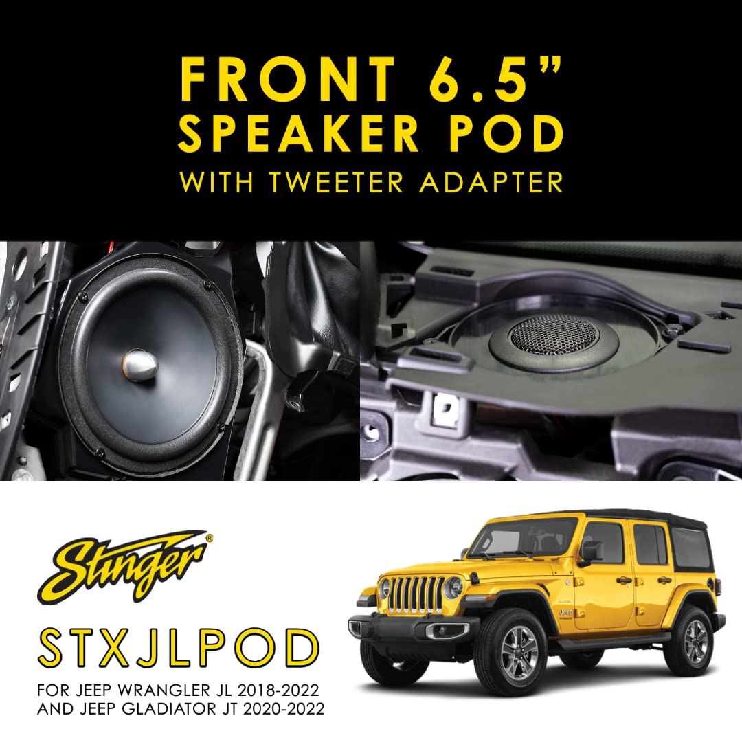 Adaptadores de Altavoz de 6.5 Pulgadas Stinger para Jeep Wrangler JL y Gladiator JT con Adaptadores de Altavoz de Agudos delanteros, Juego de Dos