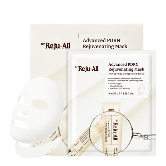 Dr.Reju-All Advanced PDRN Rejuvenating Mask - Face & Neck Korean Sheet Mask with 1,200 ppm PDRN, Collagen & Copper Peptides - Hydrating & Soothing, Skin Repair (1.2 Fl Oz x 4EA)