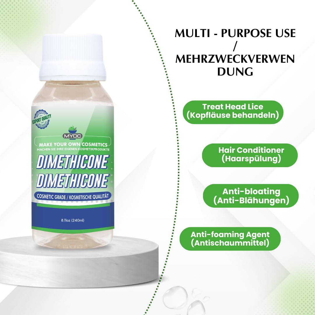 Myoc Dimethicone – Cosmetic Grade | Silicone-Based Emollient for DIY Skincare, Haircare & Personal Care Formulations | 8 FlOz / 240ml