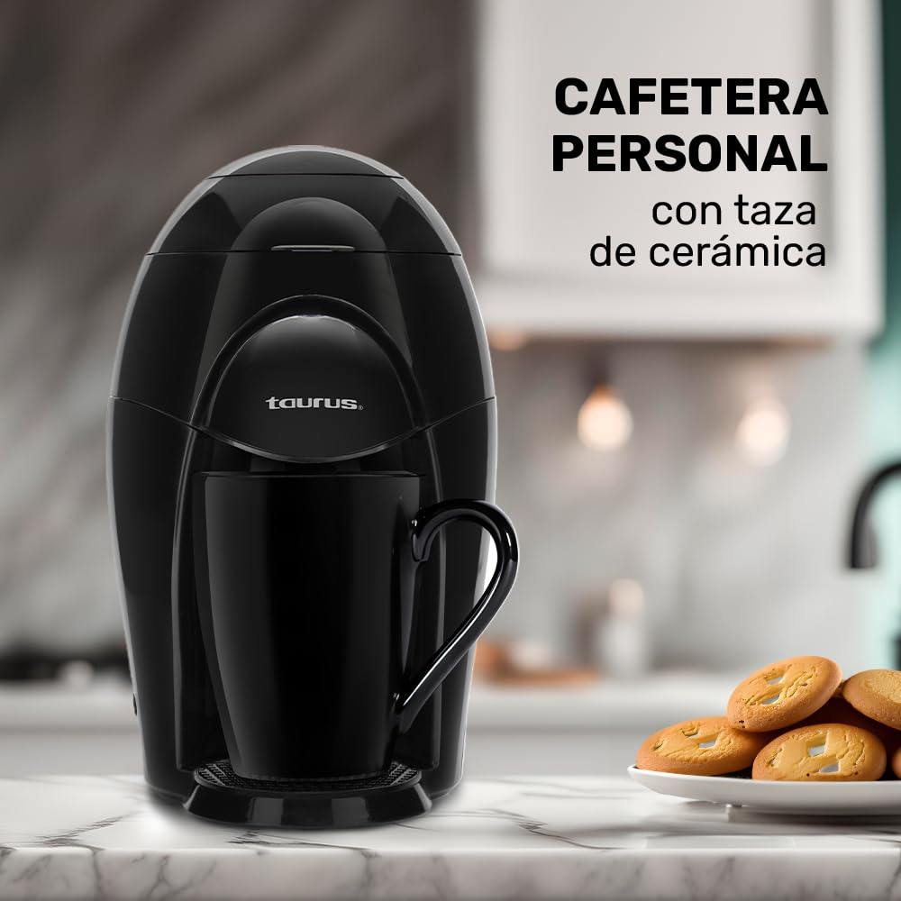 Cafetera Taurus Medea 2000 Negra con Taza de Cerámica y Filtro Lavable Reutilizable