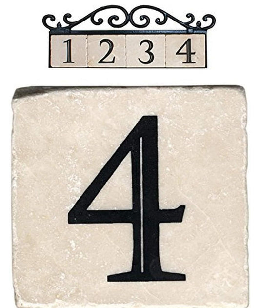 NACH AZ-CLASSIC House Address Number Tiles - #4, Marble/Beige, 4 x 4"