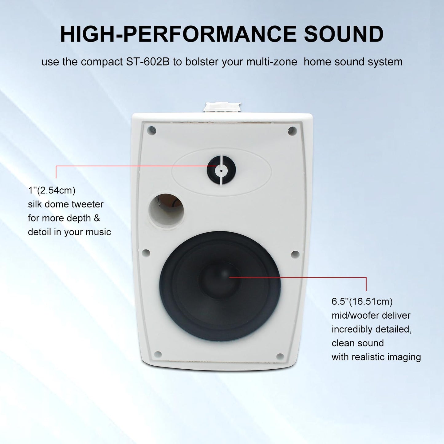 STUDIOFINIX - Altavoces para exteriores de 6.5 pulgadas montados en la pared, 400 W, color blanco, solución de audio resistente a la intemperie y de alto rendimiento, ST-602W